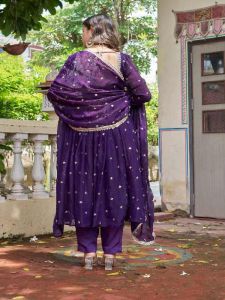 Purple Heavy Fendi Silk Embroidered Anarkali Suit Set