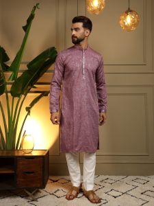 Purple Heavy Khadi Cotton Embroidered Kurta Pyjama
