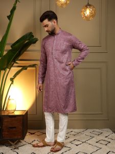 Purple Heavy Khadi Cotton Embroidered Kurta Pyjama