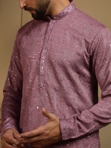 Purple Heavy Khadi Cotton Embroidered Kurta Pyjama