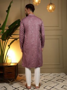Purple Heavy Khadi Cotton Embroidered Kurta Pyjama