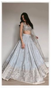 Satin Silk Dori Embroidery Zari Thread Sequins Work Lehenga Choli Set