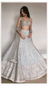 Satin Silk Dori Embroidery Zari Thread Sequins Work Lehenga Choli Set