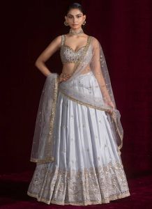 Satin Silk Dori Embroidery Zari Thread Sequins Work Lehenga Choli Set