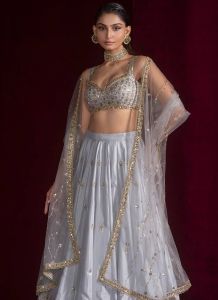 Satin Silk Dori Embroidery Zari Thread Sequins Work Lehenga Choli Set