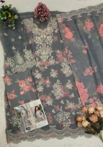 Unstitched Chiffon with Embroidery Sequence and Applique Work Pakistani Suit