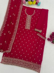 Unstitched Heavy Blooming Georgette With Embroidery Sequence Work Pakistani Suit