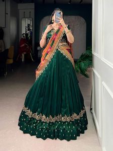 Vichitra Silk Sequins and Thread Embroidery Work Lehenga Choli Set