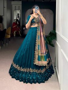 Vichitra Silk Sequins and Thread Embroidery Work Lehenga Choli Set