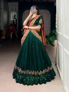Vichitra Silk Sequins and Thread Embroidery Work Lehenga Choli Set