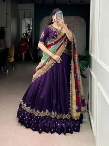 Vichitra Silk Sequins and Thread Embroidery Work Lehenga Choli Set