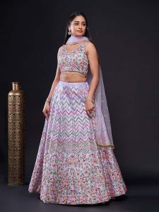Heavy Satin Silk Lehenga Choli Set with Sequence and Thread Work