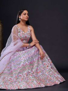 Heavy Satin Silk Lehenga Choli Set with Sequence and Thread Work