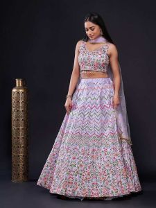 Heavy Satin Silk Lehenga Choli Set with Sequence and Thread Work