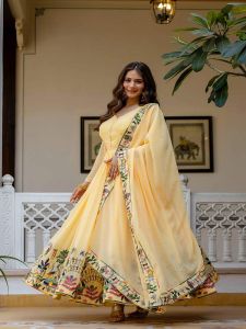 Yellow Heavy Embroidery Work Georgette Anarkali Suit
