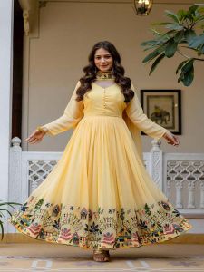 Yellow Heavy Embroidery Work Georgette Anarkali Suit