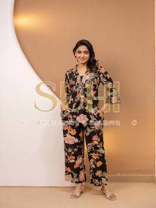 Black Flower Printed Cotton Co-ord Set