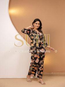 Black Flower Printed Cotton Co-ord Set