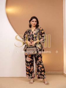 Black Flower Printed Cotton Co-ord Set
