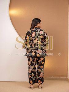 Black Flower Printed Cotton Co-ord Set