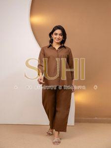 Coco Brown Straight Fit Cotton Co-ord Set