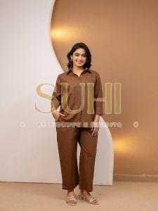 Coco Brown Straight Fit Cotton Co-ord Set