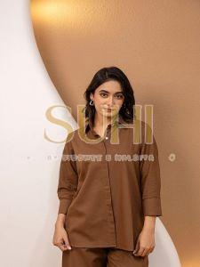 Coco Brown Straight Fit Cotton Co-ord Set