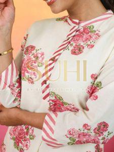 Gul Noor White and Pink Floral Printed Cotton Kurti Set