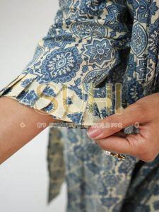 Ladies Blue and White Printed Cotton Kurti Pant Set with Dupatta