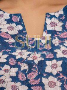Ladies Blue Phulkari Cotton Flex Printed Kurti Set with Dupatta