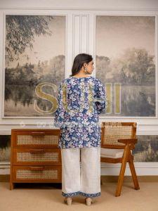 Ladies Blue Phulkari Cotton Flex Printed Kurti Set with Dupatta
