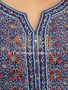 Ladies Indigo Blue Floral Printed Pure Cotton Kurti Set with Dupatta