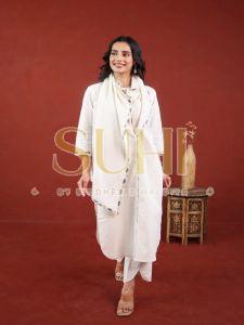 Ladies Plain White Cotton Flex Kurti Set