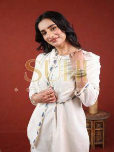 Ladies Plain White Cotton Flex Kurti Set