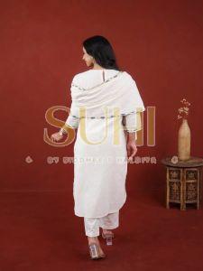 Ladies Plain White Cotton Flex Kurti Set