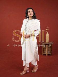 Ladies Plain White Cotton Flex Kurti Set