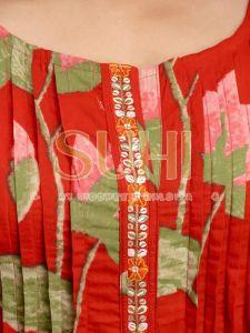 Ladies Red Gulmohar Flower Printed Cotton Kurti Set with Dupatta