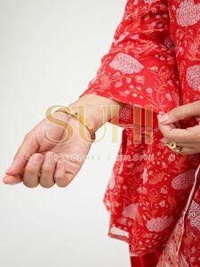 Ladies Red Printed Kota Doria Kurti Set with Dupatta