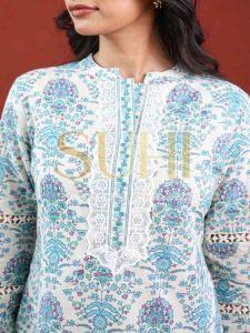 Ladies Sky Blue Printed Cotton Kurti Pant Set