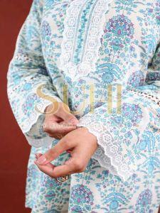 Ladies Sky Blue Printed Cotton Kurti Pant Set