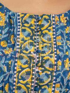 Ladies Teal Green Hand Block Print Pure Cotton Kurti Set with Dupatta