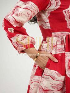 Ladies Umbrella Red Cotton Printed Kurti Set