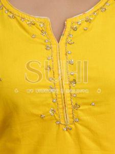 Ladies Yellow Solid Cotton Kurti Set With Dupatta