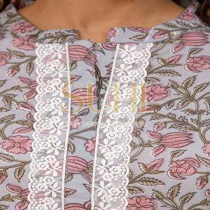 Meher Floral Printed Cotton Kurti and Pant Set