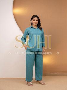 Neelima Teal Blue Cotton Flex Co-ord Set