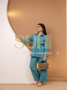 Neelima Teal Blue Cotton Flex Co-ord Set