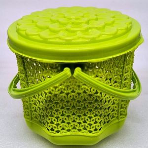 Round Green Plastic Storage Basket With Lid