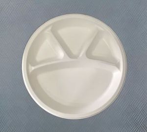 11 Inch 4 Compartment Bagasse Disposable Round Plate
