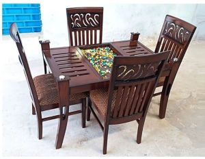 Artisan Bloom Sagwan Wood 4 Seater Designer Dining Set