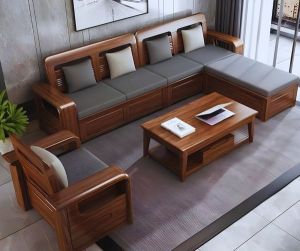 Modern Flat 7 Seater Sagwan Sofa Set